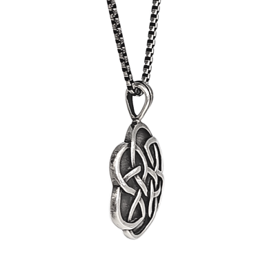 Round Shield of Destiny Celtic Knot Pendant in Sterling Silver on an 18", 20" or 24" Oxidized Box Chain for Men, #8258