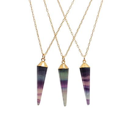 NEW! Medium Natural Fluorite Pendulum Necklace in Gold, #6003