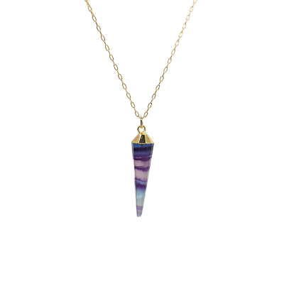 NEW! Medium Natural Fluorite Pendulum Necklace in Gold, #6003