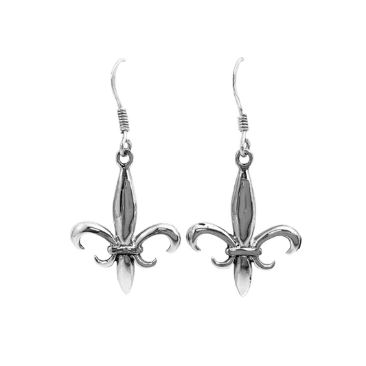 Large Fleur-de-lis Dangle Earrings Sterling Silver #E005
