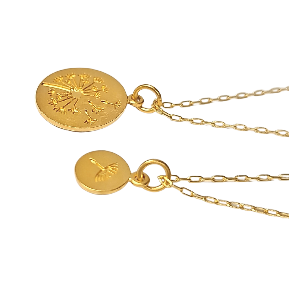 Gold Large & Small Dandelion Mother Daughter 2 Necklace Set on 18" Gold Filled Chains