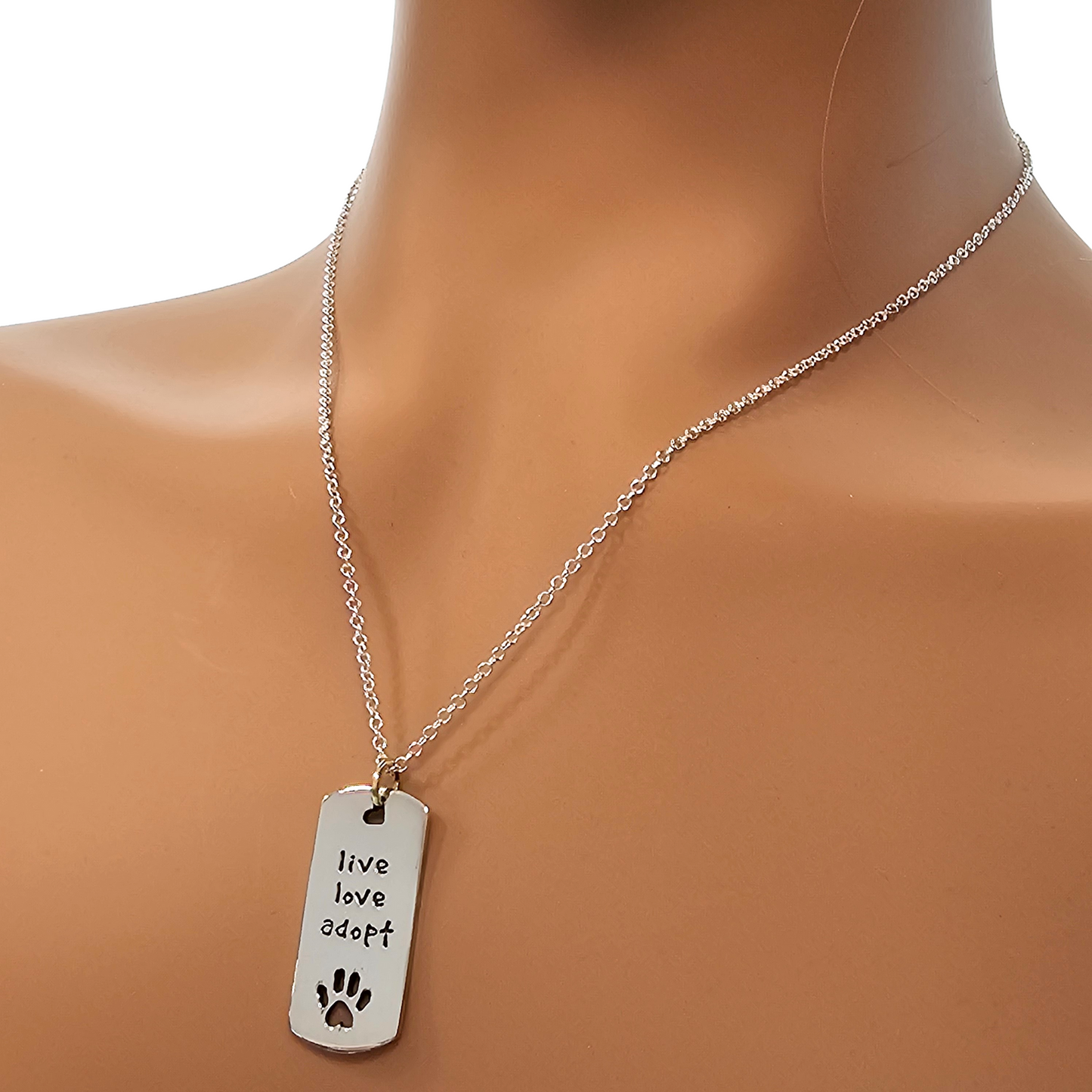 Live, Love, Adopt Paw Print Rescue Pendant in Mixed Metals on 18" Chain, #7251