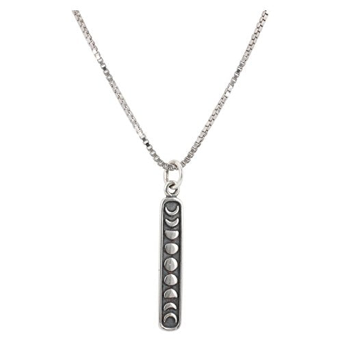 Vertical Sterling Silver Moon Phase Necklace on an 18" Rhodium Plated Sterling Silver Box Chain, #6206-ss