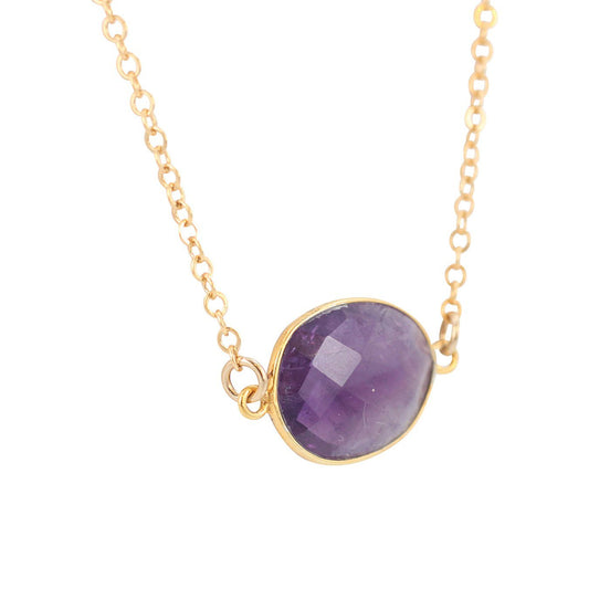 Amethyst Pendant on Gold Fill Link Chain in Adjustable Lengths, #7075-yg