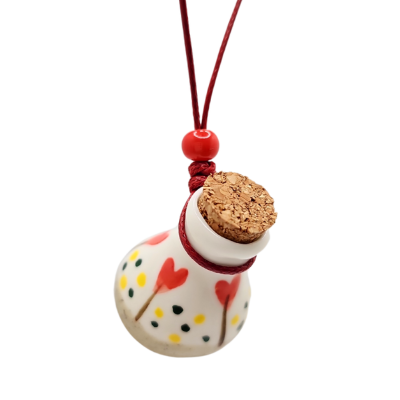 White Hearts Terra Cotta Ceramic Essential Oil Diffuser Necklace or Car Air Freshener, #6513