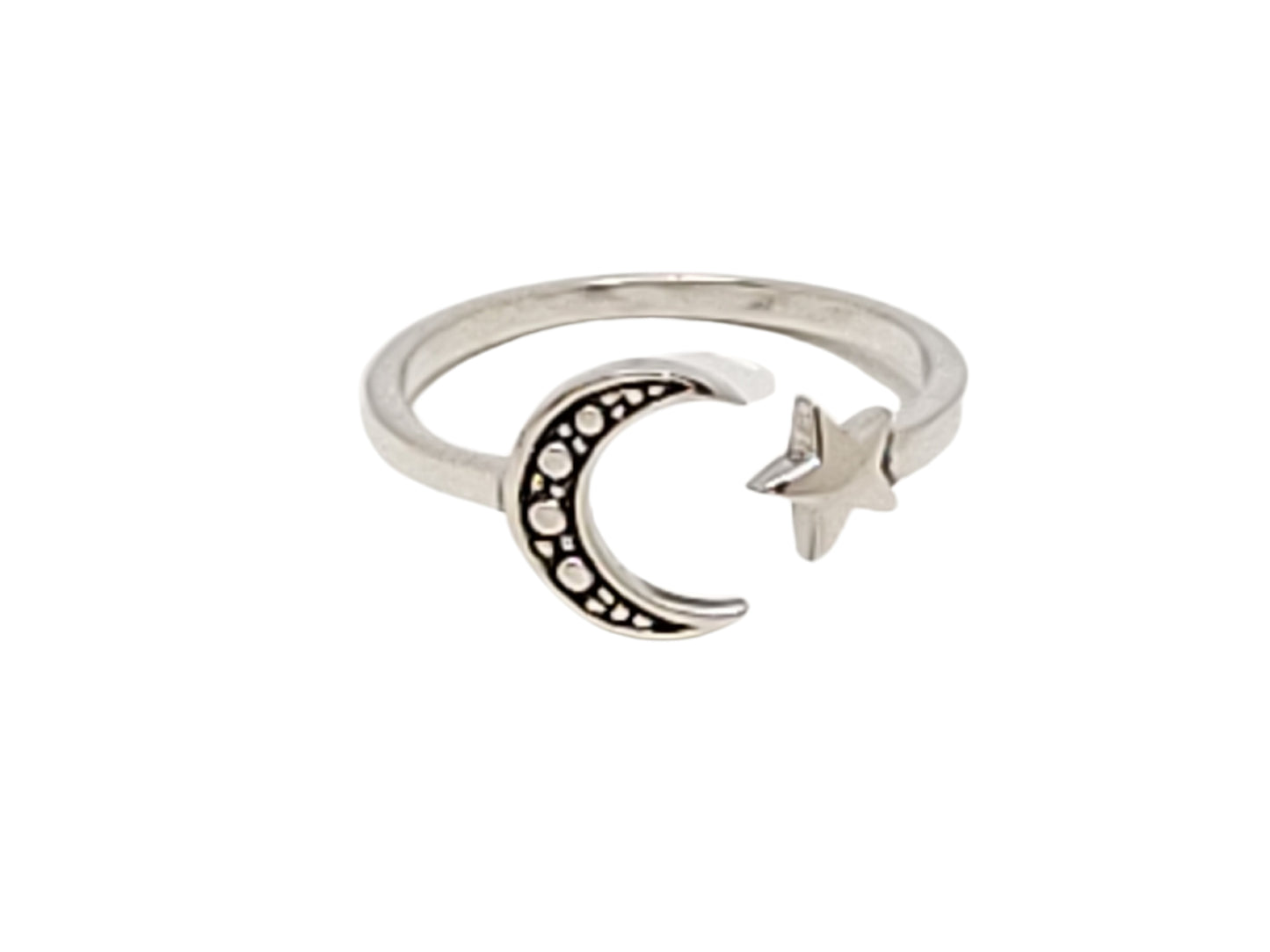 Celestial Moon and Star Ring Wrap Style in Sterling Silver, #R0154