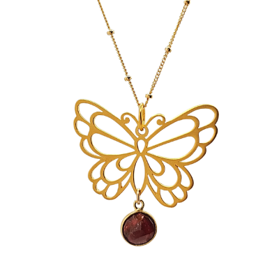 Limited Edition Butterfly and Garnet 12K Gold Filled 20" Necklace