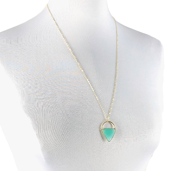 Limited Edition Aqua Chalcedony Gemstone Focal Pendant Necklace in Gold Vermeil Adjustable 24" - 26" Chain, #6907