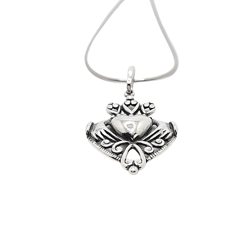 Sterling Silver Celtic Claddagh Pendant on 20" Snake Chain, #P011