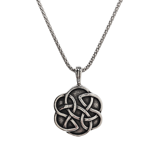 New chain! Round Shield of Destiny Celtic Knot Pendant in Sterling Silver on an 20", 22" or 24" Popcorn Chain for Men or Women, #8258P