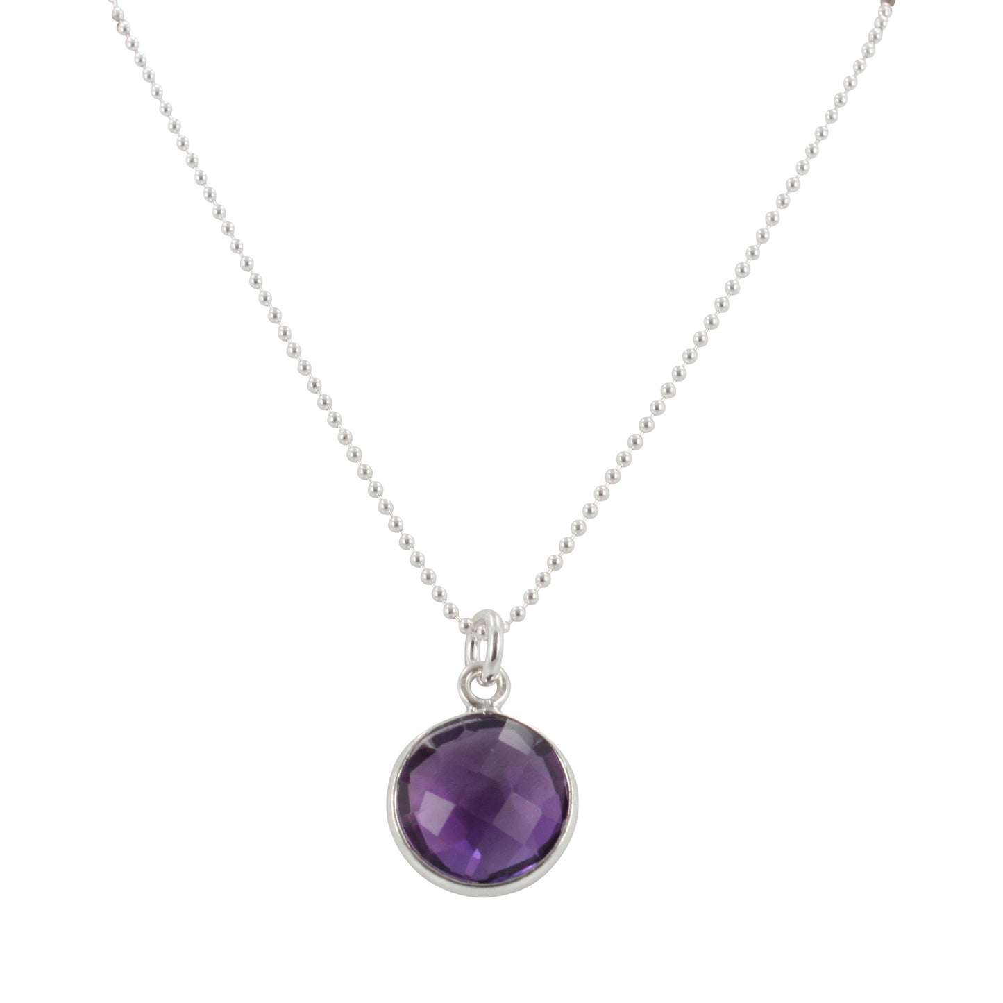 Round Gemstone Drop Necklace in Sterling Silver, #6409-ss