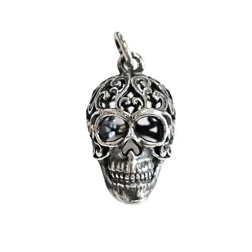 Sugar Skull Filigree Sterling Silver Pendant 20" Necklace #6005