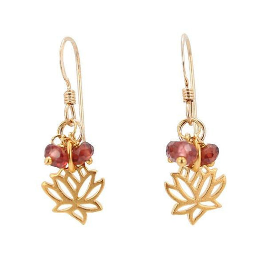 Lotus Earrings in 24k Gold Plated Silver & Garnet, #7277