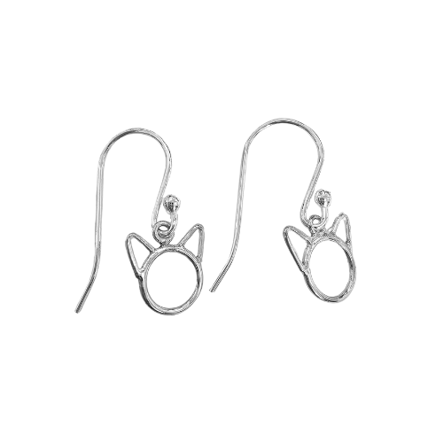 Small Cat Dangle Earrings In Sterling Silver, #6009