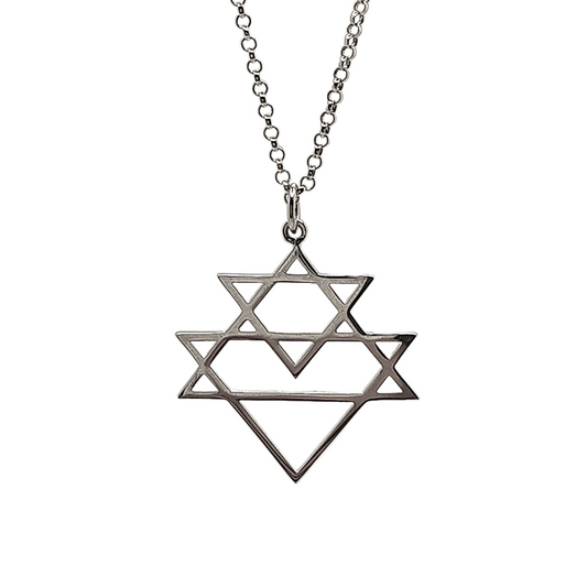 Sri Yantra Triangle Sterling Silver Necklace on a 20" Rolo Chain, #1108