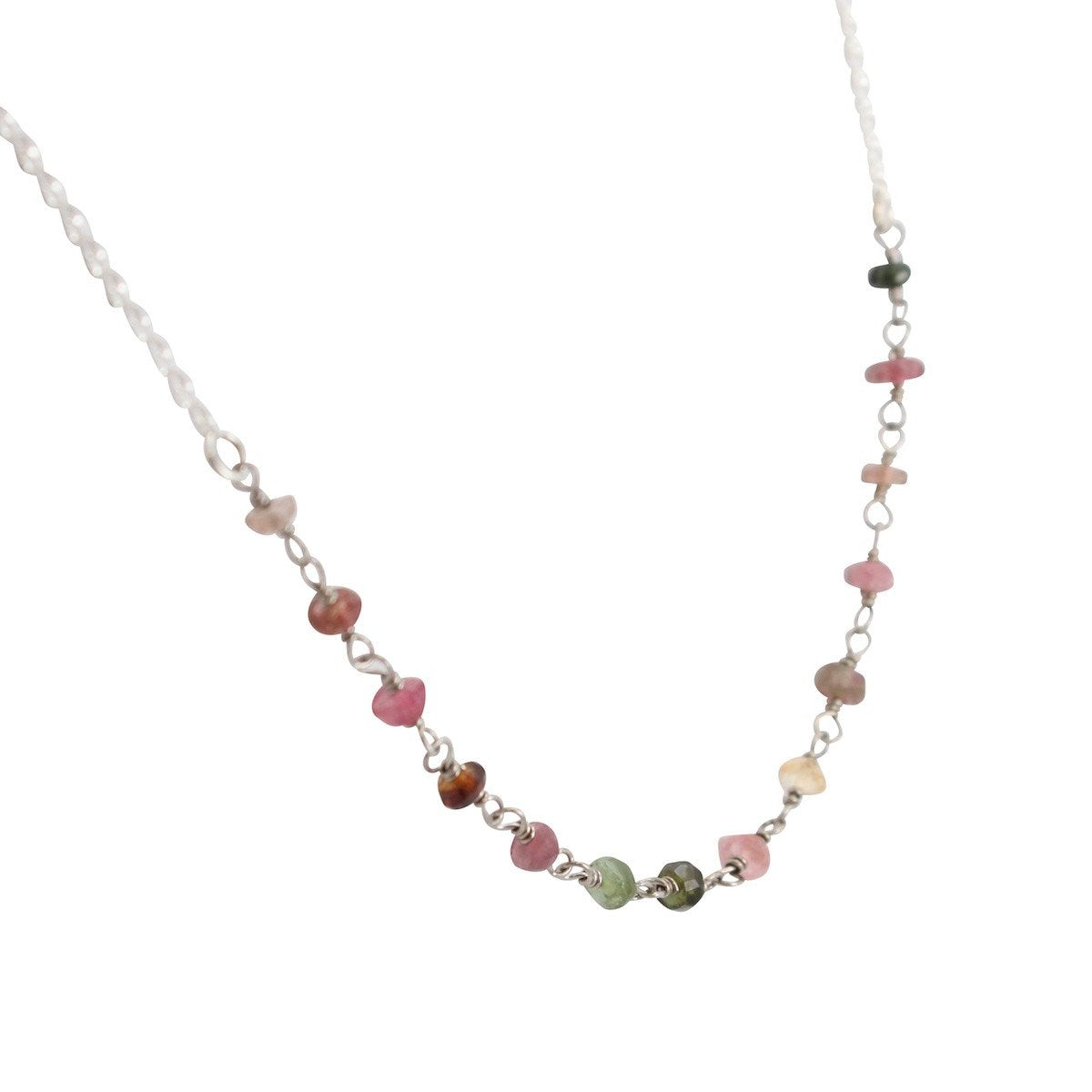 Delicate 3.5mm Rainbow Tourmaline Gemstone Necklace on Sterling Silver Chain, #6527-ss