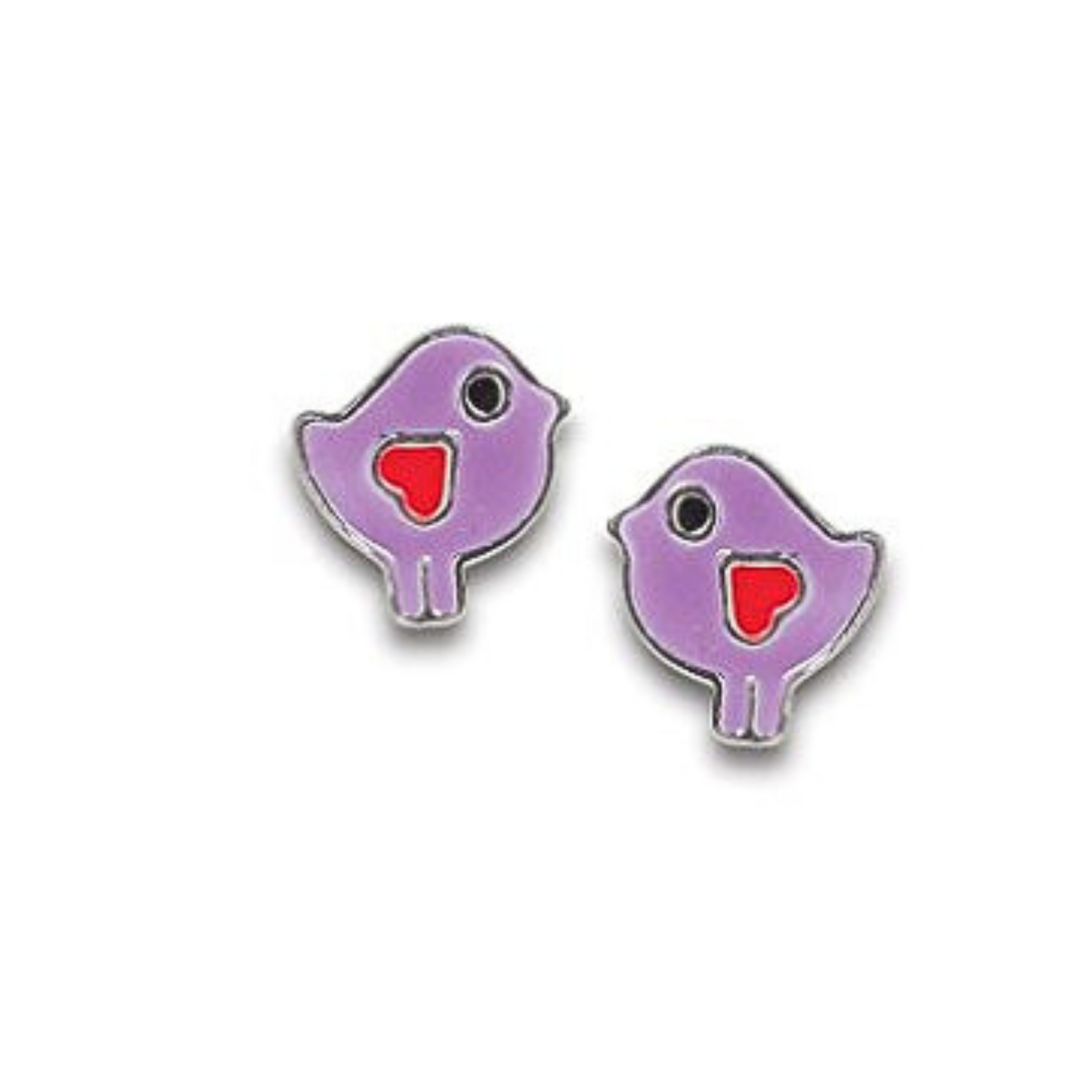 Children's Tiny Enamel Love Bird Earrings in Sterling Silver, #6637