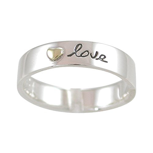 LOVE Sterling Silver Affirmation Band Ring with Brass Heart #8897