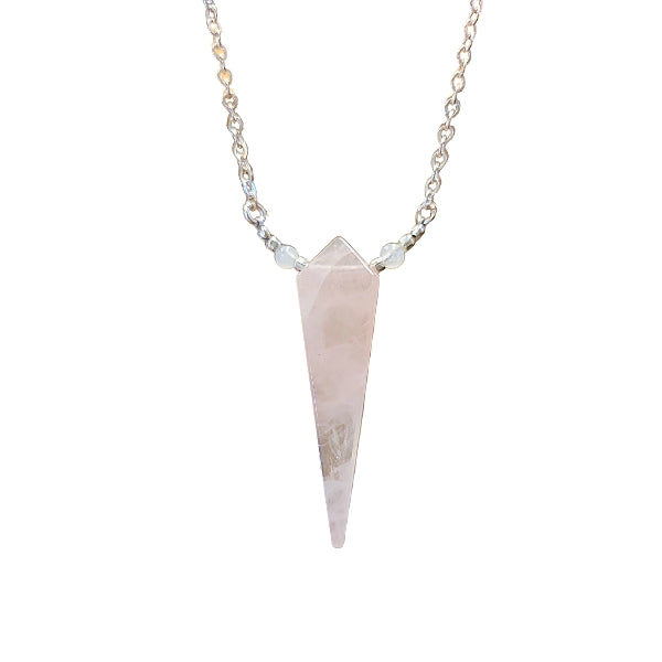 Limited Edition Rose Quartz Kite Shape Gemstone Focal Pendant Necklace in Sterling Silver Adjustable 26" - 28" #6903-rose