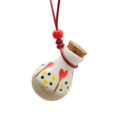 White Hearts Terra Cotta Ceramic Essential Oil Diffuser Necklace or Car Air Freshener, #6513