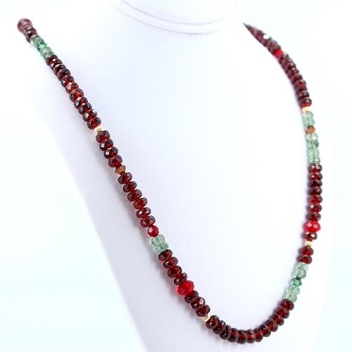 Mozambique Garnet, Green Apatite and Swarovski Crystal Gemstone Choker with Gold Vermeil Accents and Toggle, 7746