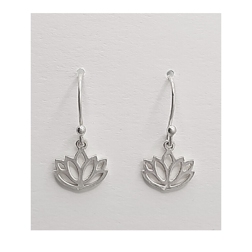 New! Small Blooming Lotus Dangle Earrings in Sterling Silver #9008