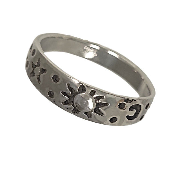 Zoe and Piper Celestial Sun, Moon and Stars Sterling Silver Band Ring, #6149