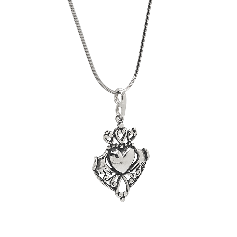 Sterling Silver Celtic Claddagh Pendant on 20" Snake Chain, #P011