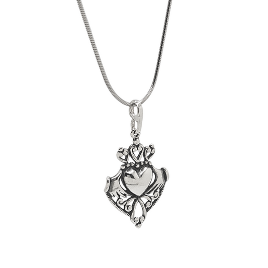 Sterling Silver Celtic Claddagh Pendant on 20" Snake Chain, #P011