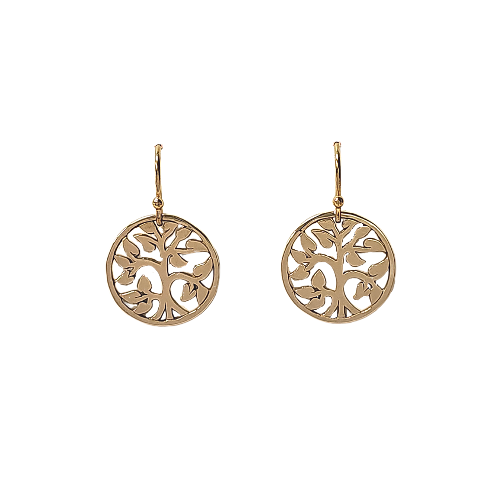 Small Detailed Family Tree of Life Cut Out Design Dangle Earrings in Bronze and Gold Fill, #8094