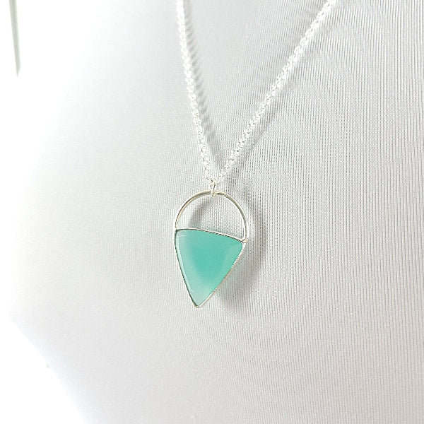 Limited Edition Aqua Chalcedony Gemstone Focal Pendant Necklace in Sterling Silver Adjustable 24" - 26" #6907