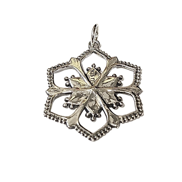 Detailed Flower Mandala Pendant on a 20" Rhodium Plated Sterling Silver Necklace #8111