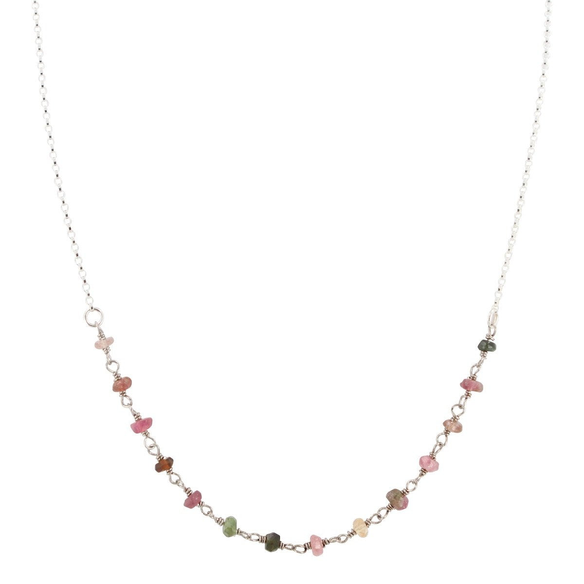 Delicate 3.5mm Rainbow Tourmaline Gemstone Necklace on Sterling Silver Chain, #6527-ss