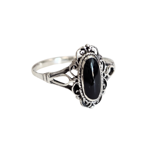 Zoe and Piper Dainty Oval Lapis or Onyx Sterling Silver Ring #6014