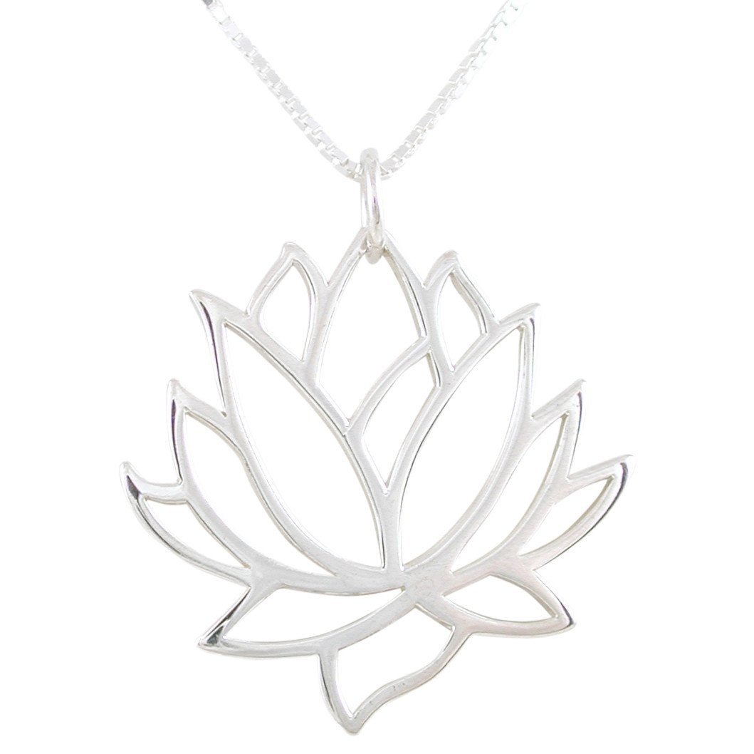 Large Lotus Flower Necklace in Sterling Silver, #8451-ss