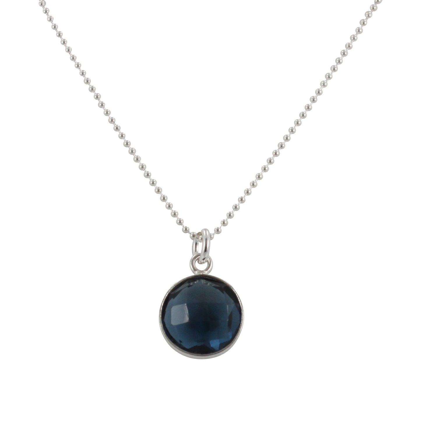 Round Gemstone Drop Necklace in Sterling Silver, #6409-ss