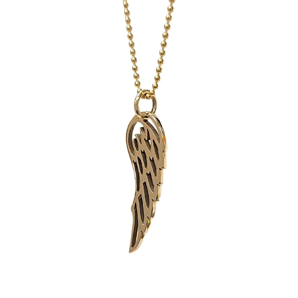 Large Angel Wing Pendant in Bronze on a 18" Gold Filled Bead Chain, #8009