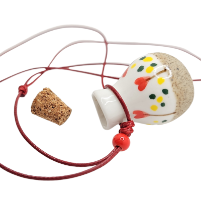 White Hearts Terra Cotta Ceramic Essential Oil Diffuser Necklace or Car Air Freshener, #6513