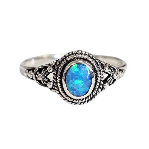 Zoe and Piper Small Oval Opal or Onyx Sterling Silver Ring #6013