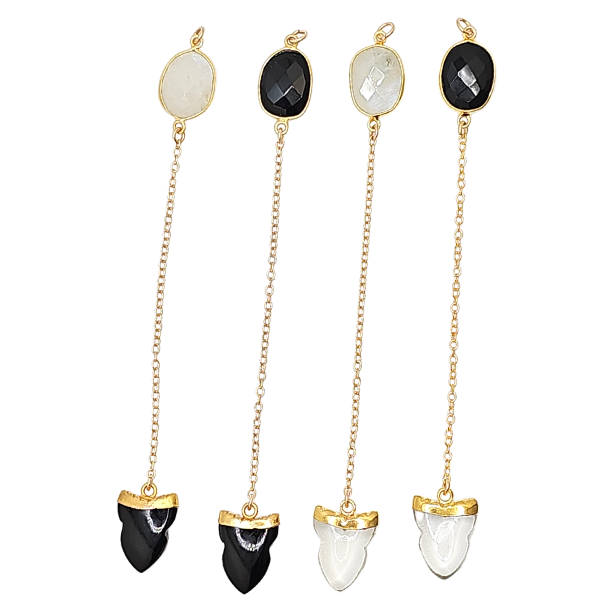 Limited Edition Gemstone Lariat Necklace, Onyx, Moonstone or Quartz #6408-yg