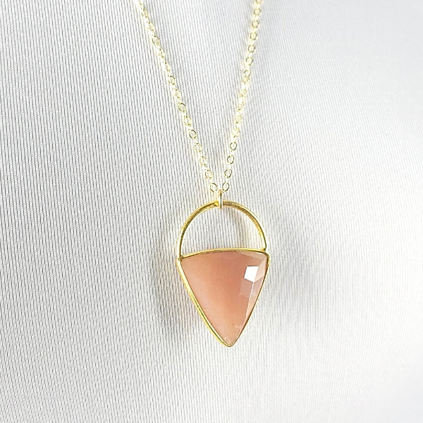 Limited Edition Peach Moonstone Gemstone Focal Pendant Necklace in Gold Vermeil On Adjustable 24" - 26" Chain, #6907-yg