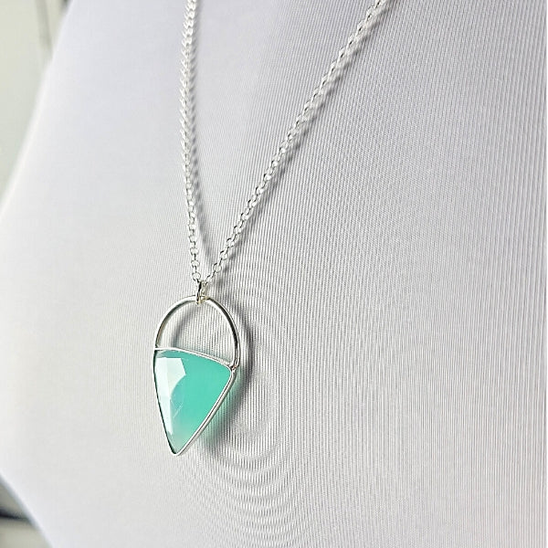 Limited Edition Aqua Chalcedony Gemstone Focal Pendant Necklace in Sterling Silver Adjustable 24" - 26" #6907