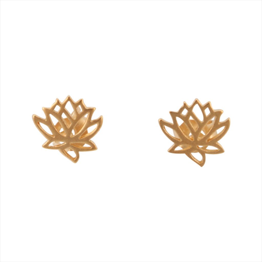 Tiny Lotus Flower Earrings in Gold, #6879-yg