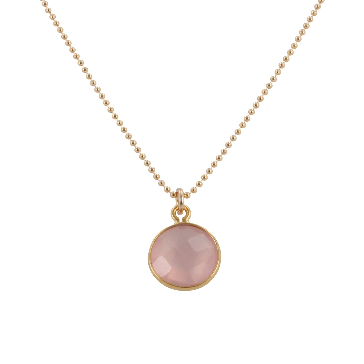 Round Gemstone Drop Necklace in Gold Plated Silver, #6409-yg