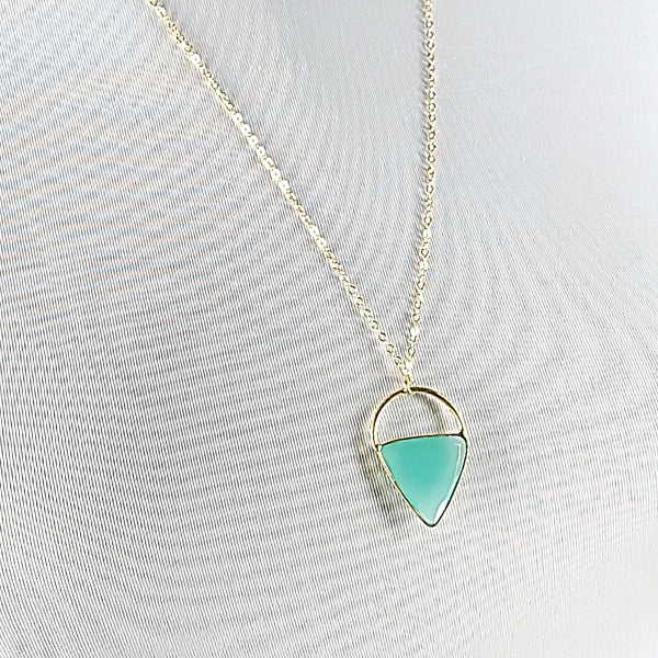 Limited Edition Aqua Chalcedony Gemstone Focal Pendant Necklace in Gold Vermeil Adjustable 24" - 26" Chain, #6907