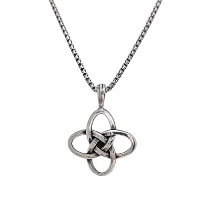 Celtic Love Knot Necklace in Sterling Silver on a 18"-24" Round Box Chain #8197