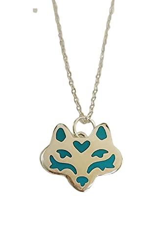 Mima & Oly Silver-Plated Wolf Head Blue Resin Necklace