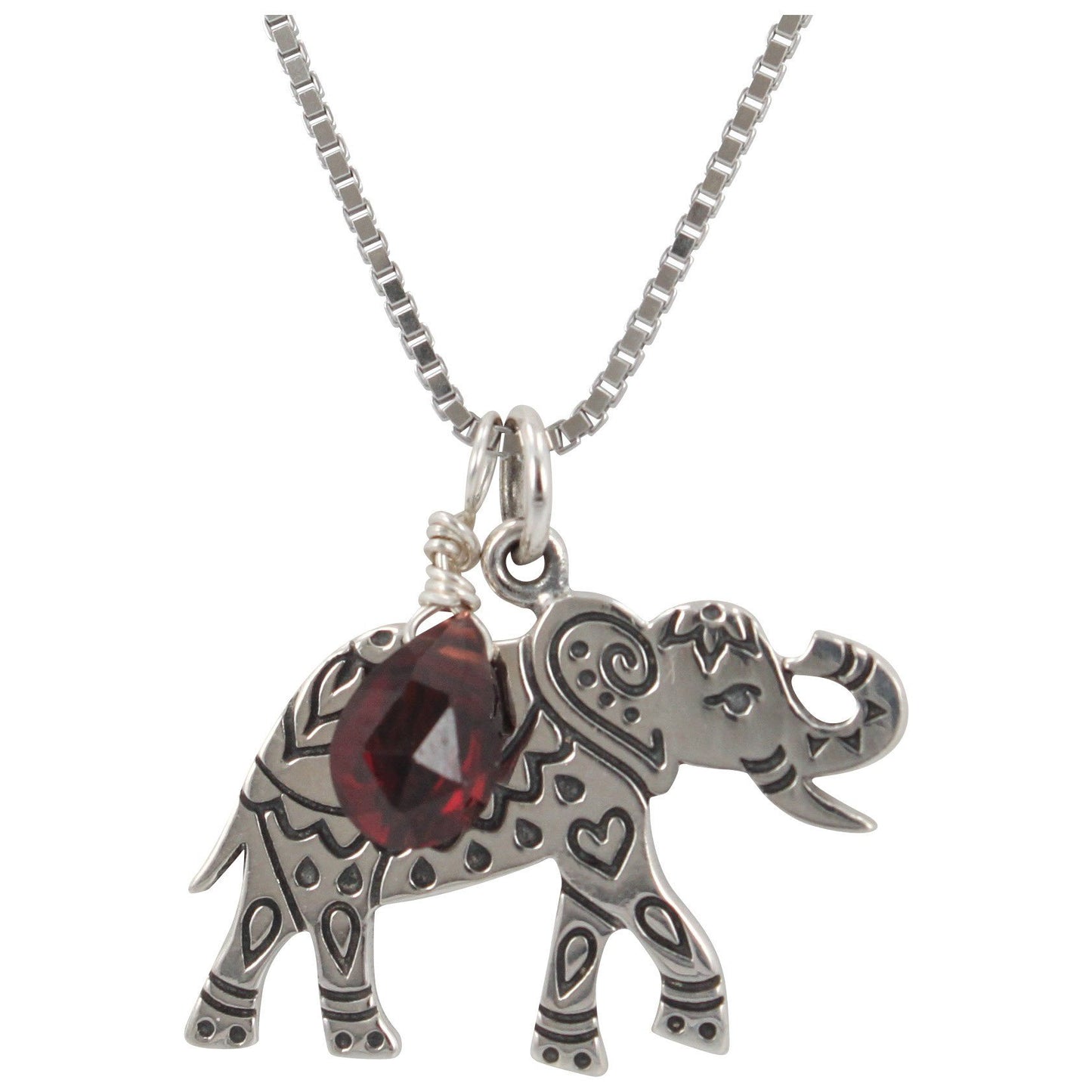 Good Luck Elephant Necklace with Garnet, #6274-ss