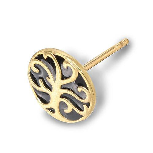 14k Gold Plated Sterling Silver Tiny Round Tree of Life Earrings, #6761-yg