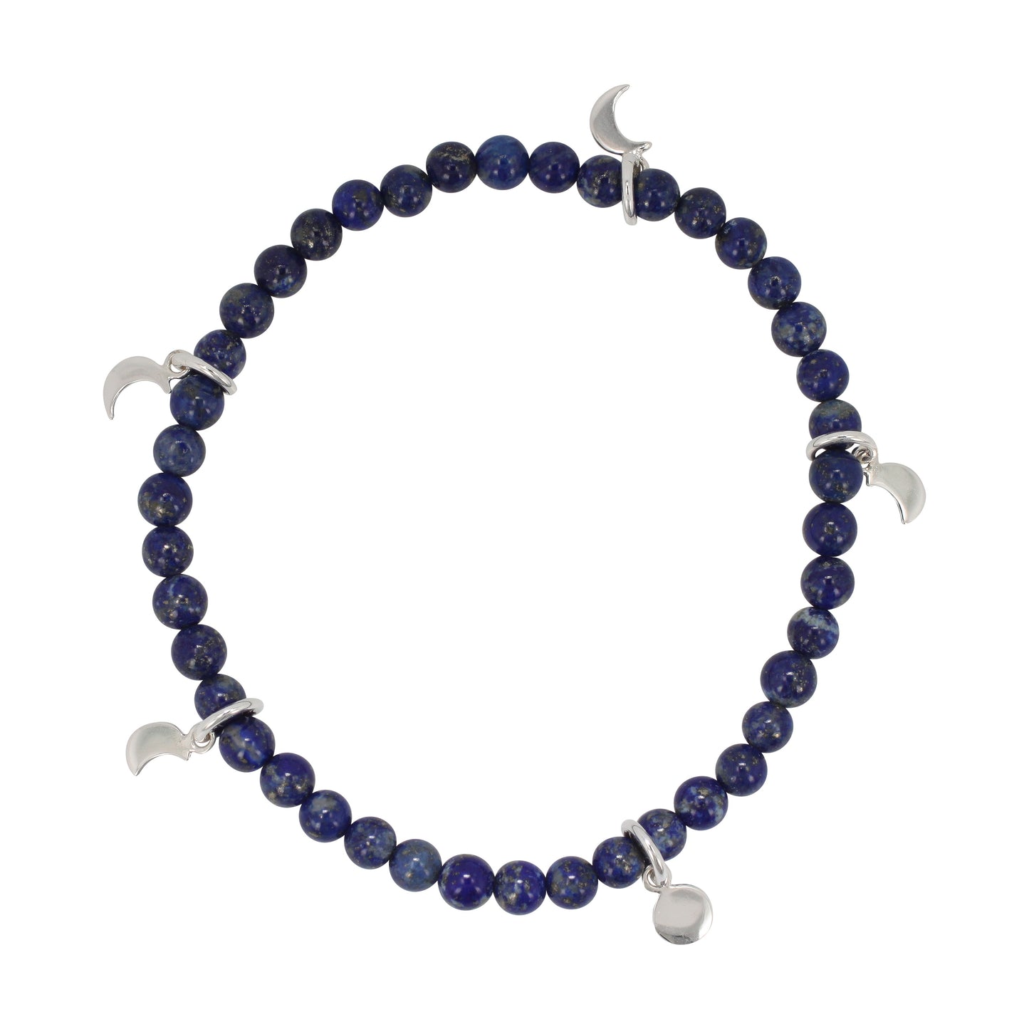 4mm Lapis Stretch Bracelet with Moon Phase Charms, #6171